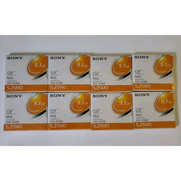 Lot Of 8 New SONY EM1-9100C 9.1GB Magneto Optical Disk 5.25 MO 1024 Byte/Sector - Picture 1 of 6
